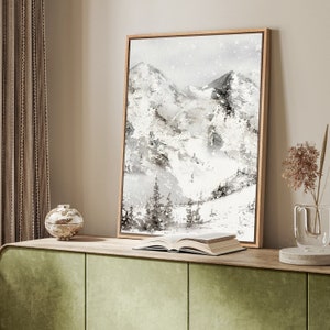 Framed Canvas Wall Art Mountain Forest Landscape Print Minimalist Art Abstract Winter Prints Nature Misty Pine Tree Wall Decor