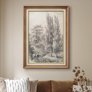 Premium Framed Wall Art Sketch Forest Trees Landscape Nature Illustrations Vintage Antique Retro Rustic Art Farmhouse Wall Decor