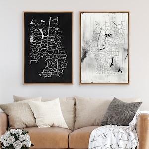 Framed Canvas Wall Art Set of 2 Black and White Grunge Abstract Print Minimalist Modern Wall Art Neutral Decor