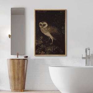 Antique Owl Painting Print | Dark Academia Printable Wall Art | Moody Rustic Bird Print | Vintage Wall Art | Framed Canvas Digital Prints