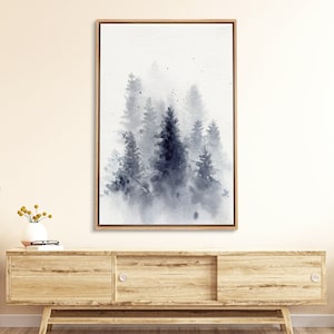 Forest Wall Art Print Framed, Gallery Wall Print, Minimalist Art Prints, Nature Landscape Canvas Print, Misty Pine Tree Landscape