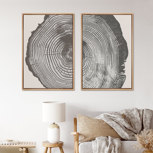 Framed Canvas Wall Art Set Wood Tree Ring Prints Modern Art Minimalist Neutral Decor