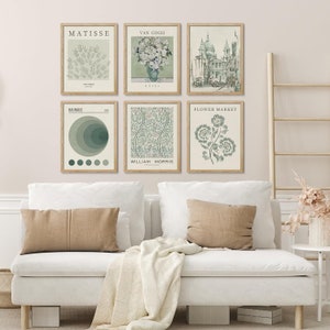 Juego de 6 lienzos enmarcados para pared con impresiones vintage de Matisse, mercado de flores, abstracto, floral, botánico, minimalista, arte de pared moderno.
