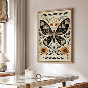 Framed Canvas Wall Art Ornate Butterfly Design Prints Botanical Floral Minimalist Modern Wall Art Living Room Decor