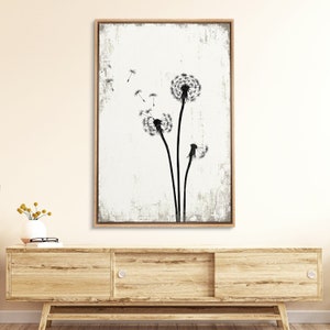 Framed Canvas Wall Art Abstract Black White Dandelion Flowers Art Prints Minimalist Modern Wall Art Living Room Decor