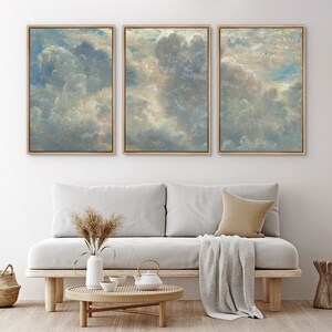 Framed Canvas Wall Art Set of 3 Cloud Blue Sky Nature Landscape Prints Minimalist Modern Art Nature Wall Decor