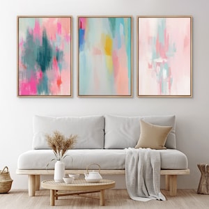 Framed Canvas Wall Art Set Colorful Abstract Prints Minimalist Modern Wall Art Preppy Room Decor