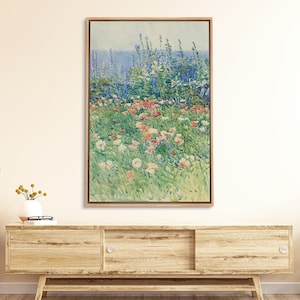 Framed Canvas Wall Art Wildflower Field Floral Botanical Prints Minimalist Vintage Art Modern Framhouse Wall Decor