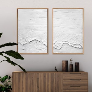 Framed Canvas Wall Art Set of 2 White Abstract Prints Modern Art Minimalist Neutral Decor Living  Room