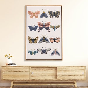 Framed Canvas Wall Art Floral Butterfly Print Mid Century Modern Art Boho Wall Decor Wood