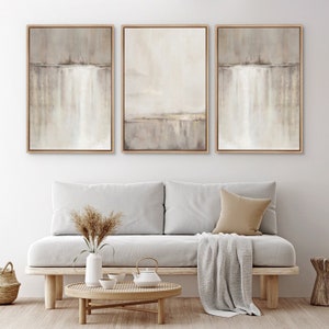 Framed Canvas Wall Art Set of 3 Beige Grey Abstract Landscape Prints Modern Art Minimalist Neutral Decor