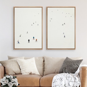 Framed Canvas Wall Art Set of 2 Winter Ski Snowboarders Photography Prints Minimalist Modern Wall Art Decor