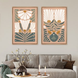 Framed Canvas Wall Art Prints Set of 2 Abstract Wildflower Floral Botanical Illustrations Minimalist Modern Boho Wall Art Decor Living Room