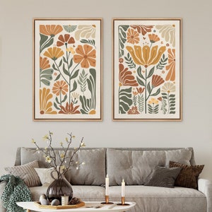 Framed Canvas Wall Art Set of 2 Colorful Wildflower Botanical Floral Prints Minimalist Modern Boho Wall Art Decor Living Room