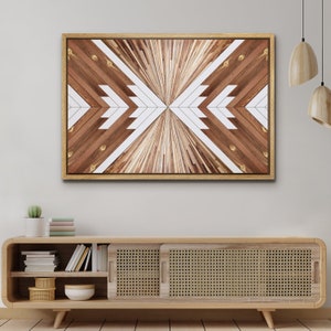 Framed Canvas Print Wall Art Wood Panel Geometric Abstract Modern Art Rustic Western Decor