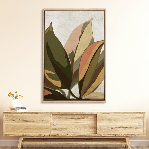 Framed Canvas Wall Art Tropical Jungle Leaf Floral Botanical Print Minimalist Art Modern Farmhouse Wall Decor