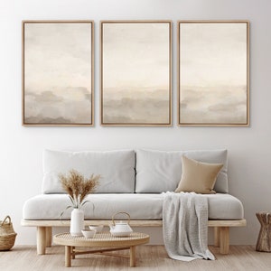 Framed Canvas Wall Art Set of 3 Beige Abstract Minimalist Organic Modern Prints Art Transitional Neutral Home Decor