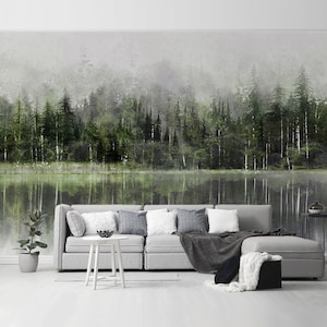 Watercolor Forest Peel and Stick Wall Mural Self Adhesive Removable Mountain Landscape Wallpaper Nature Wall Decor