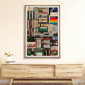 Framed Canvas Wall Art Movies & Music Cassette Tapes Print Vintage Art Modern Retro Wall Decor