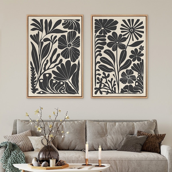 Framed Canvas Wall Art Set Abstract Floral Botanical Prints Minimalist Modern Art Boho Wall Decor