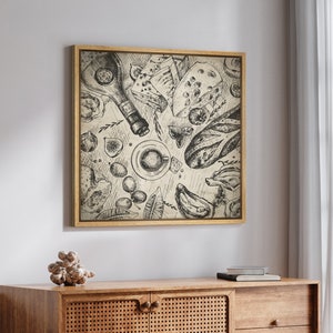 Framed Canvas Kitchen Wall Art Print, Bar Cart Wall Art, Dining Room Wall Art, Cocktail Print, Abstract Wall Art, Sketch Art Print