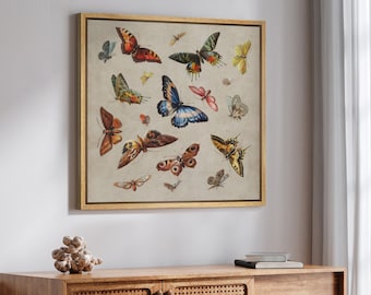 Framed Canvas Wall Art Prints Vintage Colorful Butterfly Art Print Mid Century Modern Boho Wall Art Living Room Decor