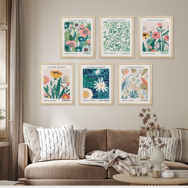 Framed Prints Wall Art Set of 6 Flower Market Abstract Floral Botanical Prints Minimalist Modern Art Boho Decor