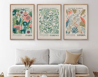 Framed Canvas Wall Art Set of 3 Flower Market Abstract Floral Botanical Prints Minimalist Modern Art Boho Decor