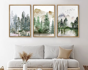 Dustinway Framed Canvas Print Wall Art Set of 3 Emerald Green Mountain ...