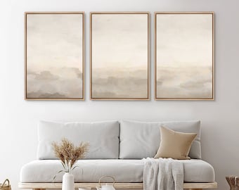 Framed Canvas Wall Art Set of 3 Beige Abstract Minimalist Organic Modern Prints Art Transitional Neutral Home Decor