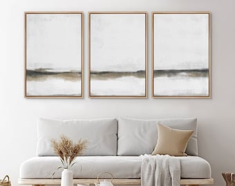 Framed Canvas Wall Art Set of 3 Brown Gray Abstract Prints Minimalist Modern Art Neutral Wall Decor