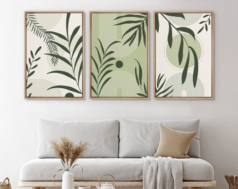 Framed Canvas Wall Art Set of 3 Abstract Sage Green Botanical Flower ...