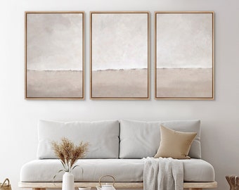 Framed Canvas Wall Art Set of 3 Beige Grey Abstract Landscape Prints Modern Art Minimalist Neutral Home Decor