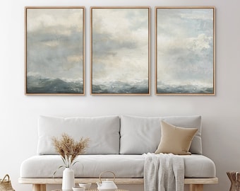 Framed Canvas Wall Art Set of 3 Abstract Ocean Prints Modern Art Minimalist Coastal Decor
