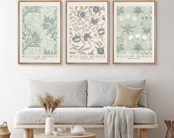 Framed Canvas Wall Art Set of 3 William Morris Prints Abstract Wildflower Botanical Floral Art Prints Minimalist Modern Wall Art Decor