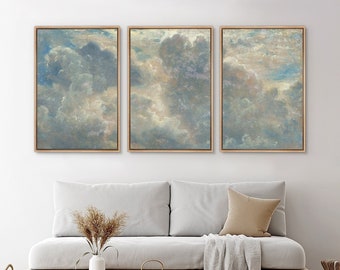 Framed Canvas Wall Art Set of 3 Cloud Blue Sky Nature Landscape Prints Minimalist Modern Art Wall Decor