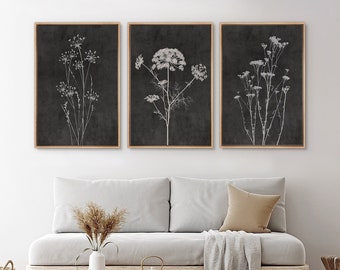 Framed Canvas Wall Art Set Wildflower Floral Botanical Prints Minimalist Wall Art Modern Farmhouse Wall Decor