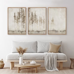 Framed Canvas Wall Art Prints Set of 3 Abstract Beige White Forest Tree Art Print Minimalist Modern Neutral Art Farmhouse Wall Decor