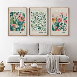 Framed Canvas Wall Art Set of 3 Flower Market Abstract Floral Botanical Prints Minimalist Modern Art Boho Decor