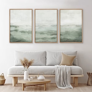 Framed Canvas Wall Art Set of 3 Sage Green Abstract Prints Minimalist Modern Wall Art Decor