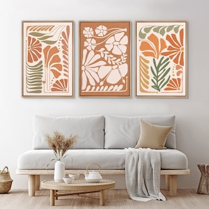 Framed Canvas Wall Art Set of 3 Abstract Floral Botanical Prints Wildflower Minimalist Modern Boho Wall Art Living Room Decor