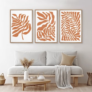 Framed Canvas Wall Art Set Orange Abstract Leaves Botanical Prints Minimalist Modern Wall Art Boho Decor