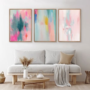 Framed Canvas Wall Art Prints Set of 3 Abstract Colorful Painting Print Minimalist Modern Boho Wall Art Preppy Room Decor