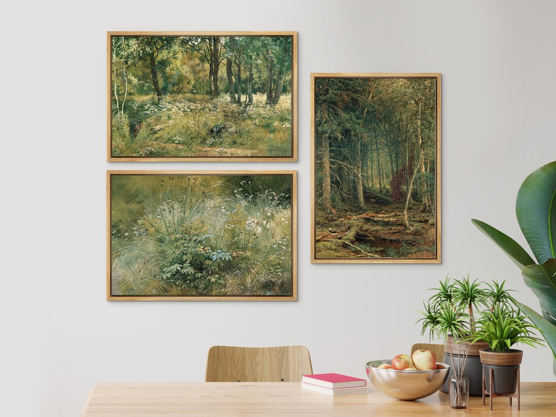 Framed Canvas Wall Art Set Wildflower Antique Tree Vintage Landscape ...