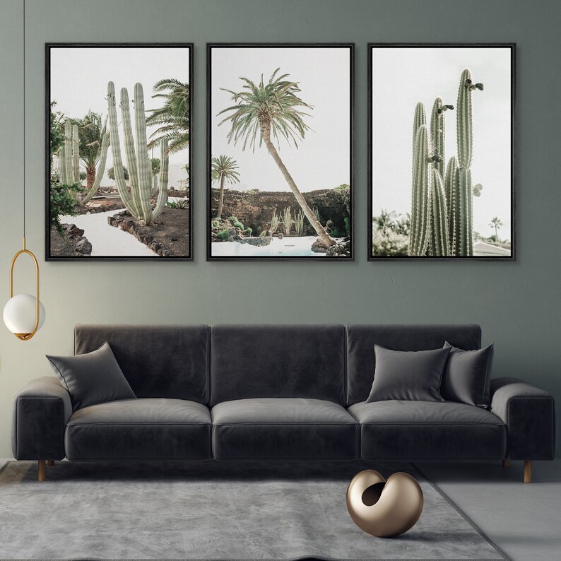 Framed Canvas Wall Art Set of 3 Green Cactus Desert Landscape Photography Prints Minimalist Modern Art Western Decor image 5