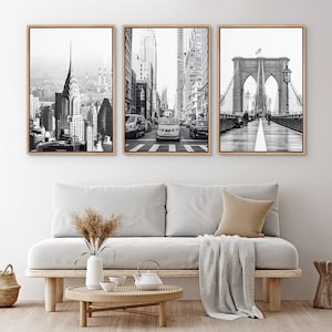 Framed Canvas Wall Art Set of 3 Black and White New York City ...