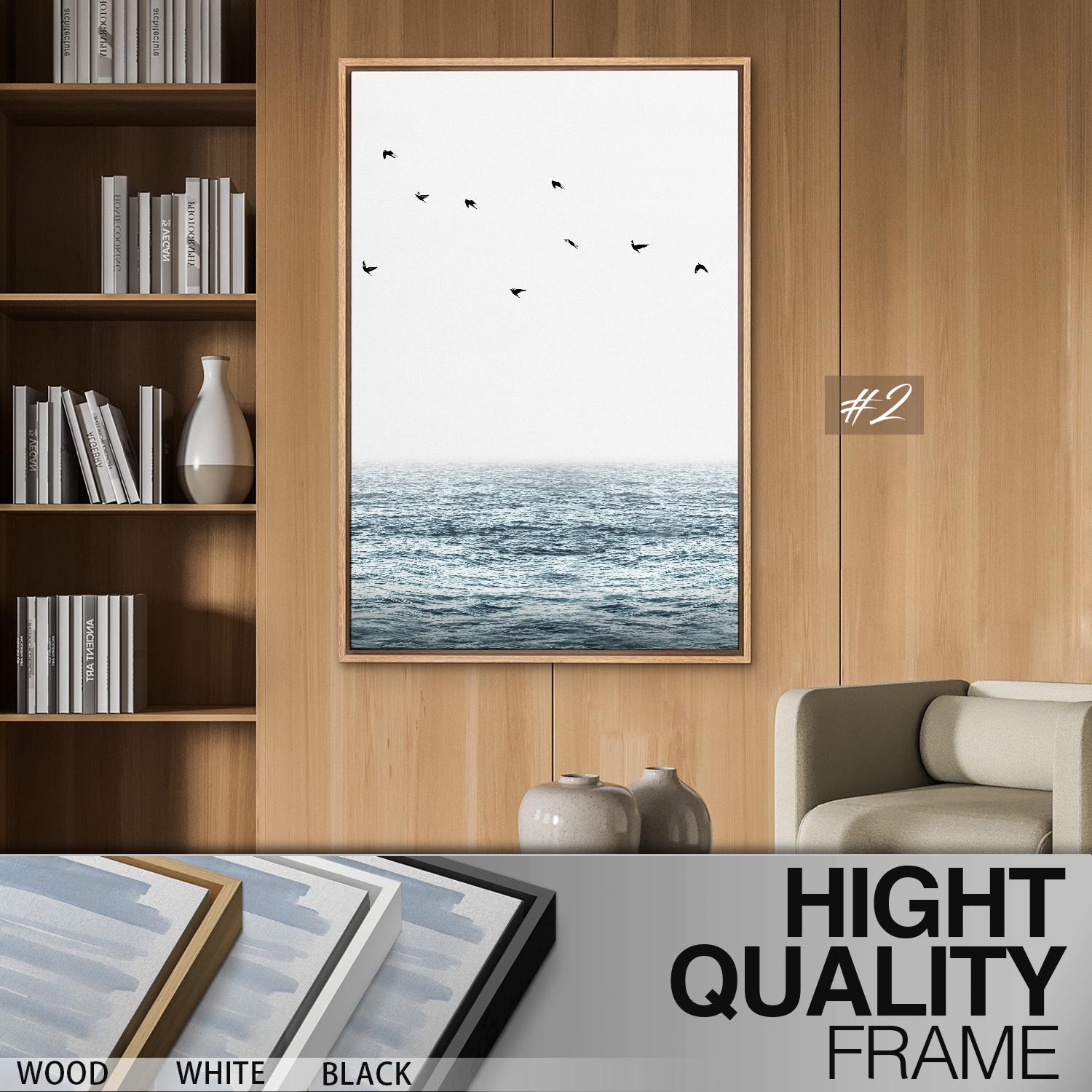 Framed Canvas Wall Art Set of 3 Blue Beach Ocean Photography Art Prints ...
