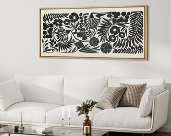 Large Wall Art, Horizontal Wall Art, Black and White Botanical
