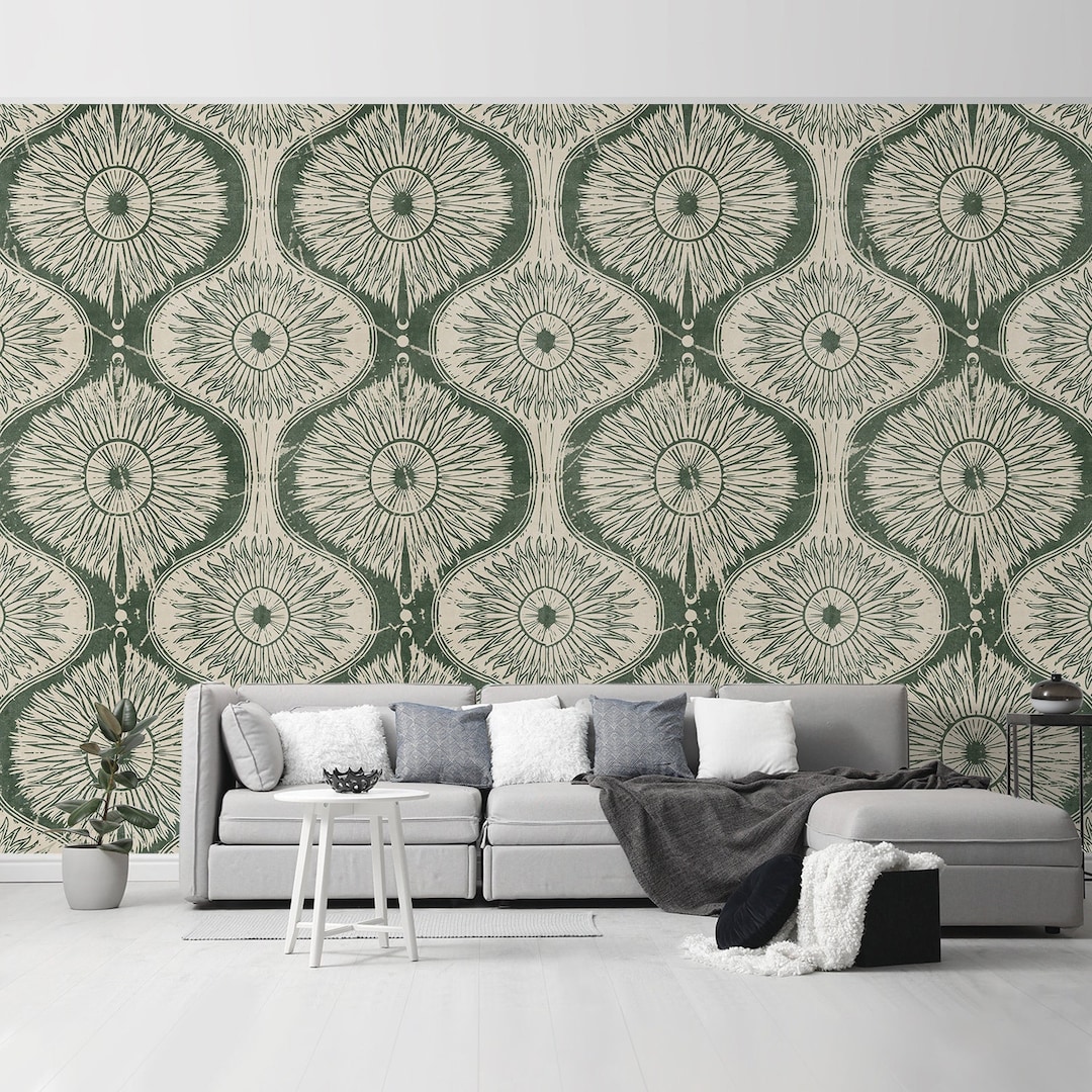Green Flowers Peel and Stick Wallpaper Self Adhesive Removable Floral