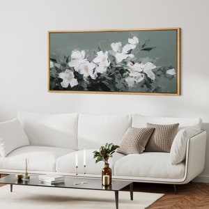 Framed Canvas Large Wall Art Prints Abstract White Wildflower Botanical Minimalist Modern Panoramic Wall Art Living Room